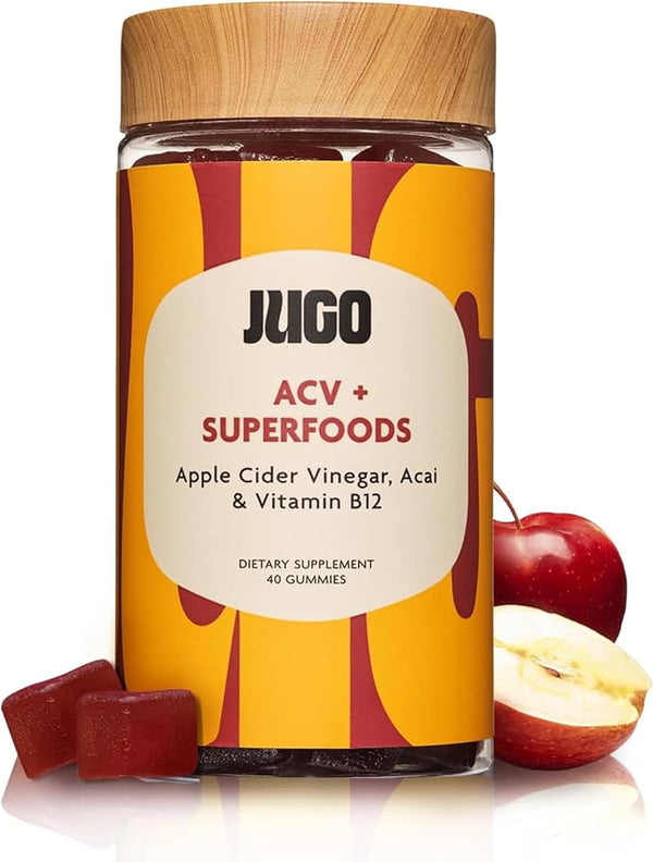 JUGO Apple Cider Vinegar + SUPERFOODS ACV and Vitamin B12 Gummies with