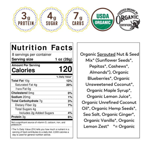 8 oz (2-Pack) Lark Ellen Farm Grain-Free Granola, Certified Organic Raw Sprouted Vegan Clusters, Paleo & Crunchy