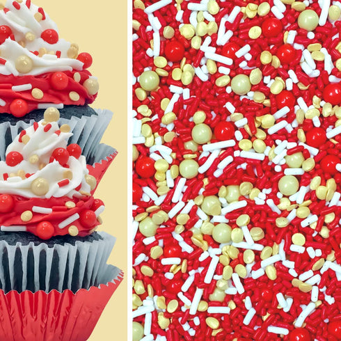 Shabby Elegant Chic Edible Confetti Sprinkles for Cake, Cookie, Cupcake, Ice Cream, 4oz (Red Gold White)