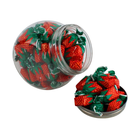 (4 Hard Strawberry Candy - Individually Wrapped Strawberry Candies with Soft Center - Filled Bon Bon Bulk Hard Candies
