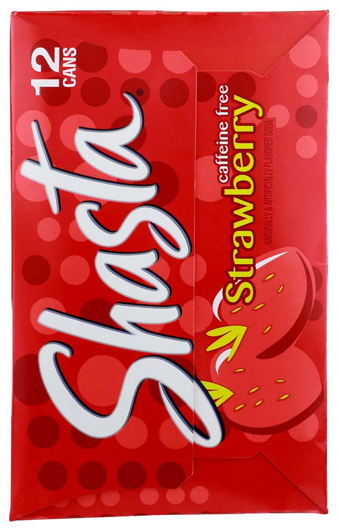 12-Pack 12oz Shasta Strawberry Soda | Bold, Ripe Strawberry Flavor | Caffeine-Free Soft Drink | of Cans | Sweet