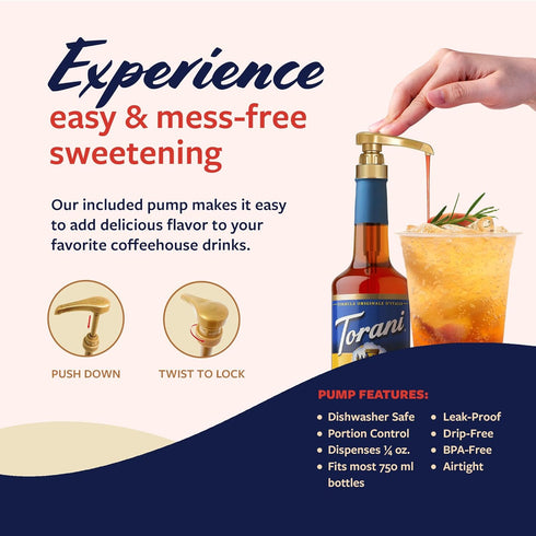 25.4 Oz Torani Sugar Free Syrup, Orange Flavoring for Drinks, Zero Calorie, Glass Bottle with Pump Included, Fl