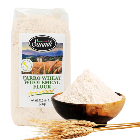 17.6 oz (500g) Sanniti Farro Wheat Wholemeal Flour, Stone Ground Bag Premium Ancient Grain Flour, Product of Italy