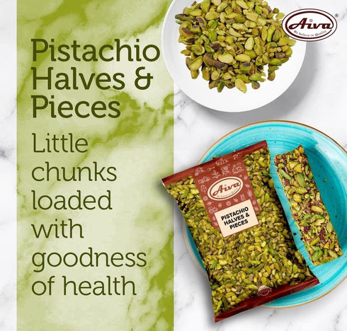 (1 LB) Aiva California Pistachios Halves and Pieces, Pista Raw Unsalted Bulk Pistachio Split Kernels, Bulk Raw