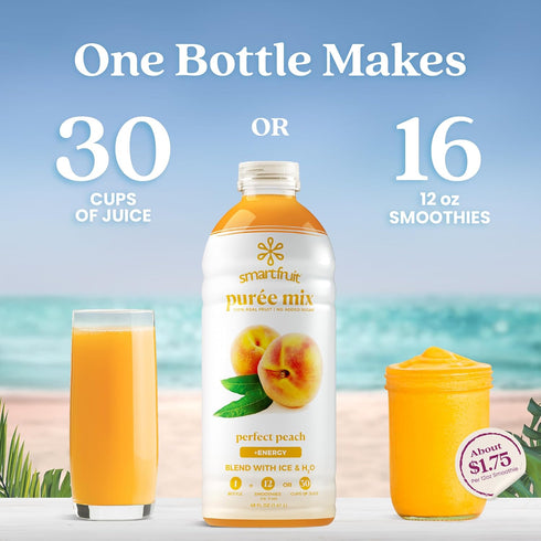 100% B6, B12 48oz Smartfruit Perfect Peach + Energy Real Fruit Pure with Peach, Apple & Pineapple Great for Smoothies