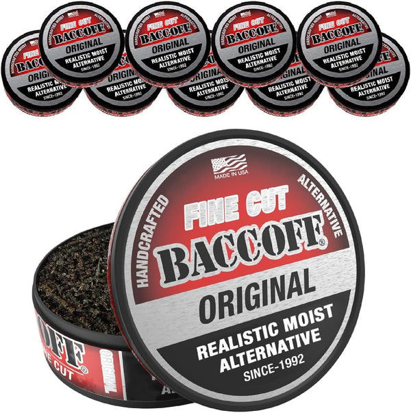 10 Cans, BaccOff Original Fine Cut, Black Tea Base with Bold, Smoky