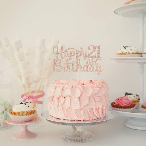 Happy 21st Birthday Cake Topper, 21st Birthday/Anniversary Party Supplies, Rose Gold Glitter Decoration
