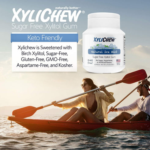 Xylichew 100% Xylitol Chewing Gum - Ice Mint, 60 Count - Non GMO, Gluten Free, Sugar Free, Natural Oral Care
