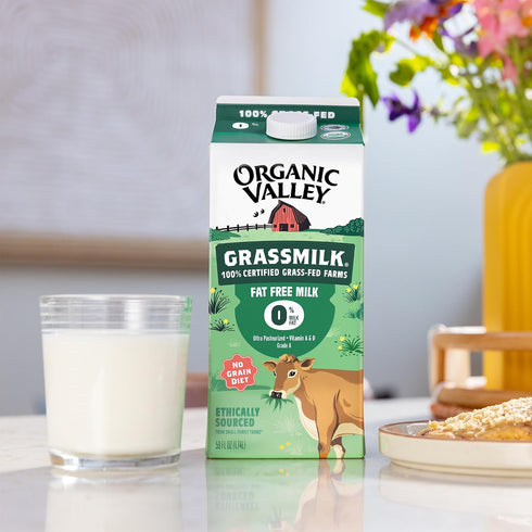 100% 59 oz Organic Valley Grassmilk Grass Fed Fat Free Skim Milk, Organic, fl