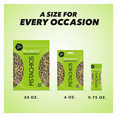 Wonderful Pistachios No Shells, Roasted & Salted Nuts, 6 Ounce Resealable Bag, Gluten Free
