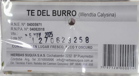 Suqua (1.41 oz 40g) T del Burro Herbal Tea: Loose Leaf Burrito / - Dried Wendtia Calysina Leaves from Crdoba, Argentina