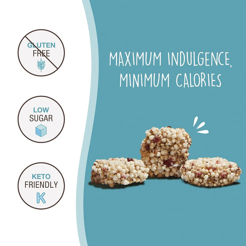 4 6 Pack) Don't Worry Chocolate Quinoa Bites - Low Calorie Snacks, Only Calories per Piece!, Healthy Chocolate Granola