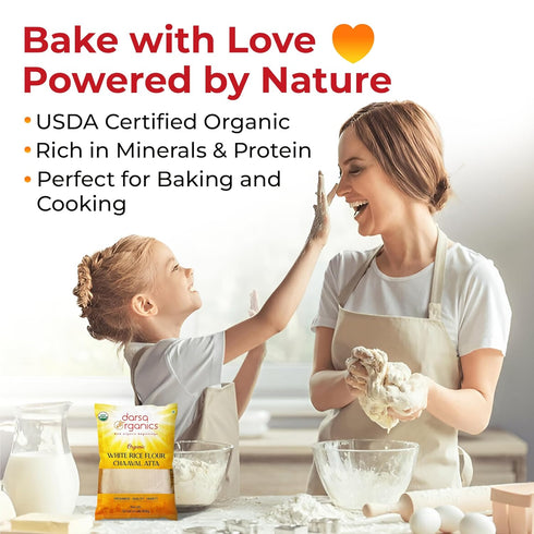 2 lb (908g) Darsa Organics White Rice Flour - Premium Organic, USDA Certified, Non-GMO, Gluten-Free Rice Flour Powder