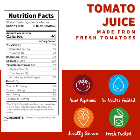 46oz (6 pack) Dei Fratelli Tomato Juice, Vine Ripened Not from Concentrate