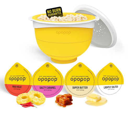 6-Pack 4-Pack Opopop Microwave Popcorn Bundle - Super Butter Pop Cups & Variety Gourmet Kit with Collapsible Silicone