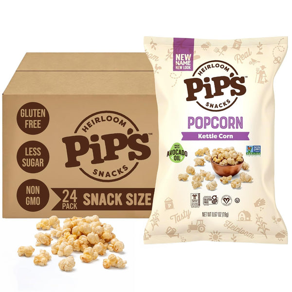 Pip's Heirloom Snacks Pips Heirloom Snack Size Kettle Popcorn 0.67 oz Bags (24 pk) Individually