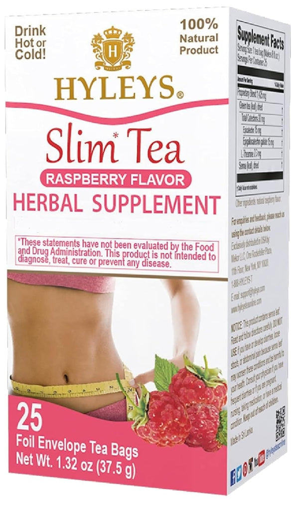 Hyleys Slim Tea Raspberry Flavor - Weight Loss Herbal Supplement Cleanse and Detox - 25 Tea Bags