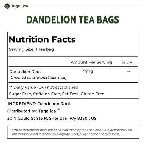 135 100% Tagalica, Premium Dandelion Root Tea Bags, Natural & Pure from Dandelion Root, Eco-Conscious Tea Bags, Herbal