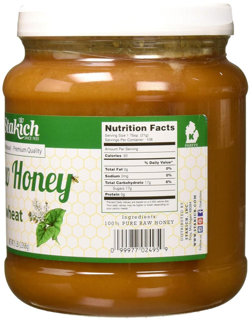 (5 Stakich Buckwheat Antioxidant Raw Honey - Pure, Unprocessed, Unheated, Kosher Pound)