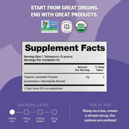 16oz Packaging (Pack 1) FGO Organic Dried Lavender Flowers, Extra Grade Dried Buds, Imported From France for Culinary