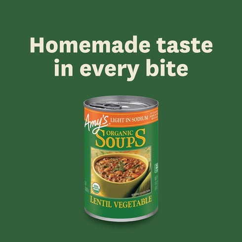 14.5 Oz (12 Pack) Amys Soup, Vegan Light in Sodium Lentil Vegetable Soup, Gluten Free, Made With Organic Vegetables