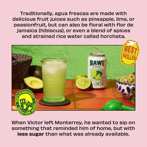 4 Pack (4 Count, Bawi Sparkling Agua Fresca, Sparkling Water, Plant-Based, Low Calorie, Less Sugar, Mexican Drink Made