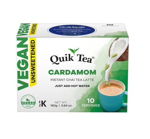 QuikTea Vegan Cardamom Unsweetened Chai Tea Latte – 10 Count, Bold Flavor, Naturally Caffeine-Light, Just Add Hot Water