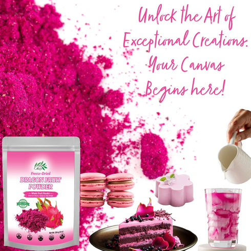 8 Oz CHAVI Freeze-Dried Dragon Fruit Powder - - (Pink Pitaya/Pitahaya), For Shakes, Baking & Smoothie, No Added Sugars