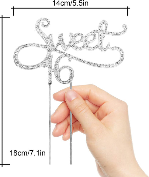 Sweet 16 Cake Topper - Crystal Rhinestone Party Decoration for 16th Birthday or Wedding Anniversary