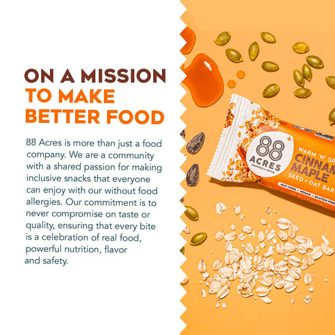 88 12 Count, Acres Granola Bars, Cinnamon Maple, School Safe, Allergen Free Seed & Oat Snack Bar, Gluten & Nut Free