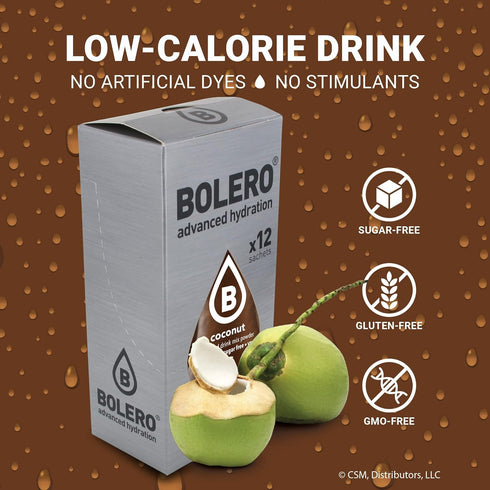 Bolero Sugar Free Drink Mix Packets Coconut Fruit Flavors | 36 Small Sachets Powdered Flavored Water