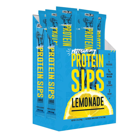 LonoLife Refreshing Protein Sips Lemonade Drink Mix, 10 Single Serve Packets, 5g