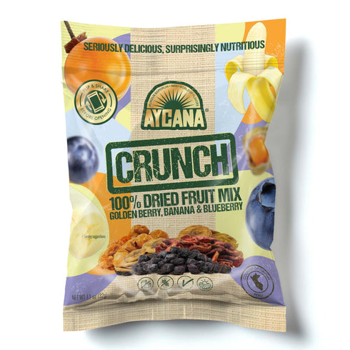 Pack, 12 Aycana Fruit Crunchies Dried Fruit & Granola Bites Banana, Golden Berry, Blueberry, Pineapple, Mango
