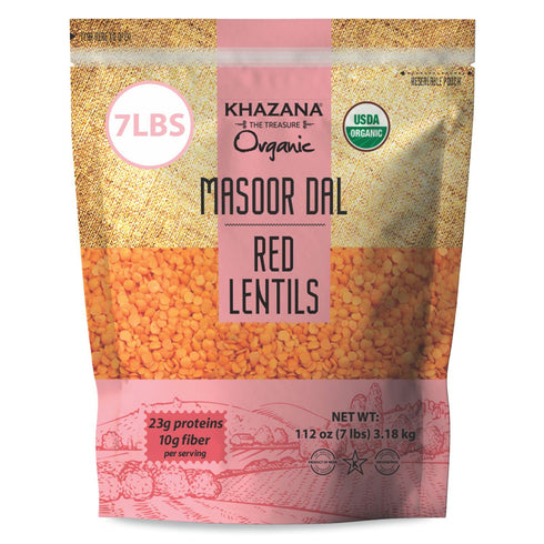 Khazana Organic Masoor Dal 7lb - Red Lentils | Non-GMO, Gluten Free