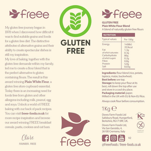2.2 lb (1 freee Plain White Flour Bag kg) | Gluten Free All-Purpose Flour Blend for Baking Bread, Cakes, Pastries