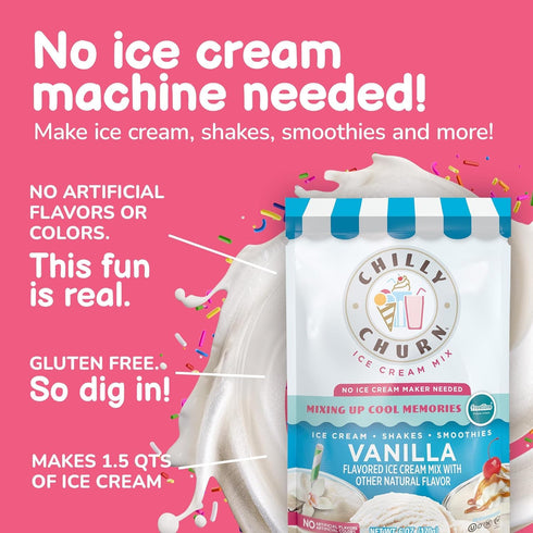 Countertop 1.5 Pack 3 Chilly Churn Vanilla Flavored Ice Cream, Shakes & Smoothies, Use with Hand Mixer, Blender