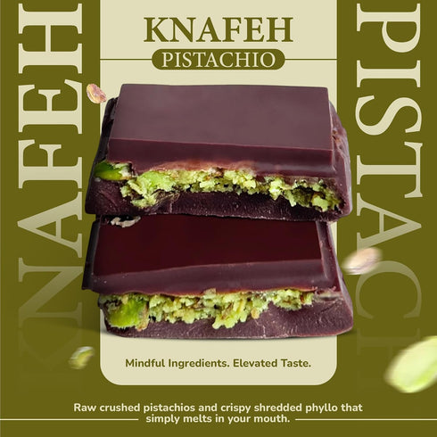 (2.37oz/65g) Rawmantic Dubai Chocolate Knafeh Pistachio Plant-Based, Vegan, Made From Dairy-Free Dark Chocolate, Cacao