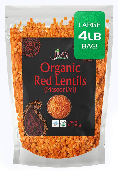 Jiva Organics Organic Red Lentils Split 4 LB LARGE Bag - Masoor