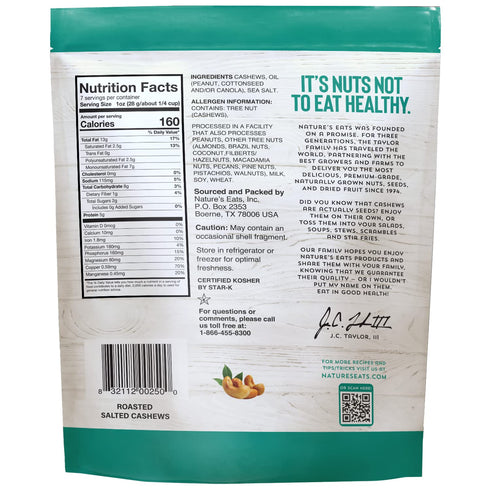 7 Oz Nature's Eats Cashews Roasted Salted