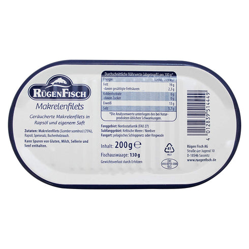 RuegenFisch Smoked Mackerel in Natural Juices, 6.7 Ounce