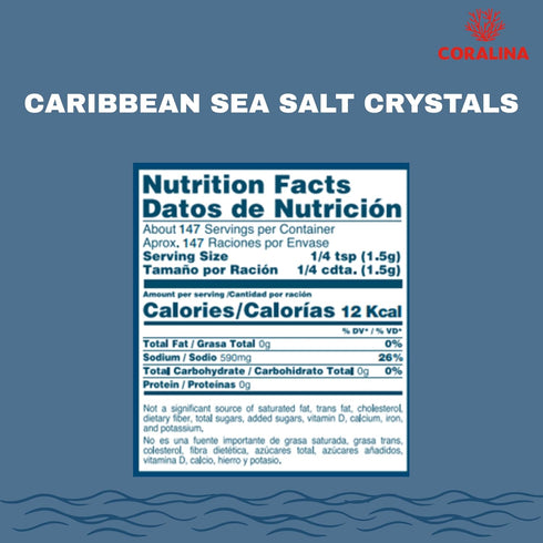 Coralina Caribbean Sea Salt - Coarse & Crunchy - Solar Evaporated - Enhances Saladsm, Meats, Seafood & Cocktails