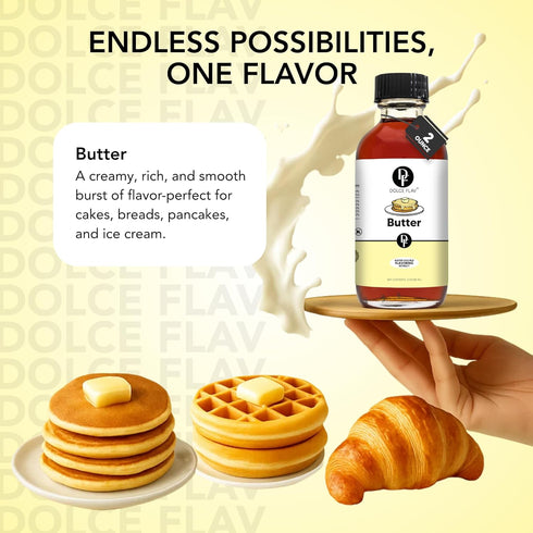 8 Dolce Flav Butter Extract Ounce Water-Soluble Kosher, Sugar-Free, Concentrated Imitation Butter Flavor for Baking