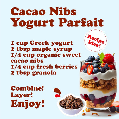 4 Food to Live Organic Sweet Cacao Nibs, Ounces Non-GMO, Lightly Sweetened with Coconut Sugar, Raw, Non-Irradiated