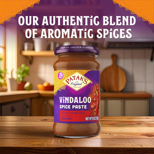 11 10 oz 6-Pack Patak's Vindaloo Spice Paste, Hot Indian Curry with Expertly Blended Spices, Gluten-Free & Vegan