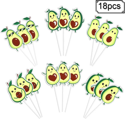18pcs Glitter Fruit Avocado Cupcake Toppers, Fiesta Party Supplies for Happy Avocado Holy Guacamole Dessert