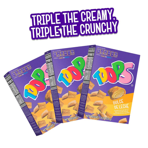 7.8 oz (3 Pack) TOOPS Dulce de Leche-Filled Cereal Family Snacks Crunchy Snack Cups with Vitamins & Minerals, Bite-Size