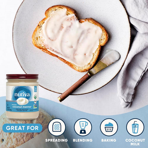 15 Oz, Nutiva Organic Coconut Manna Pured Coconut Butter, USDA Organic, Non-GMO, Vegan, Gluten-Free & Keto, Creamy