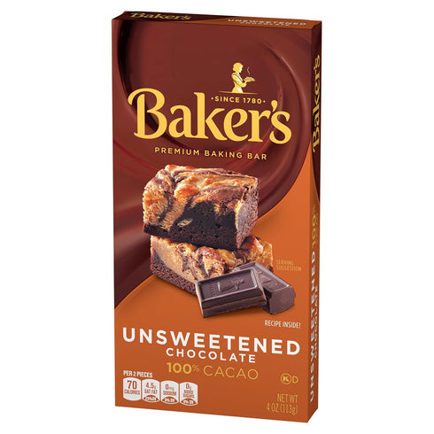 by Baker's 100 (4 oz Baker's Unsweetened Chocolate Premium Baking Bar with % Cacao Box)