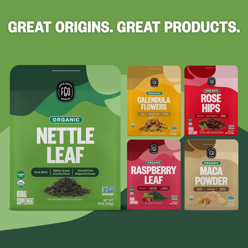 FGO Organic Nettle Leaf Loose Tea, 4oz Cut and Sifted, Caffeine Free, Resealable Bag, Packaging May Vary (Pack of 1)