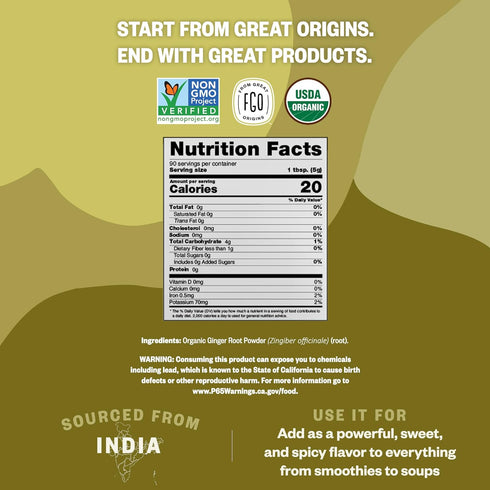 FGO Organic Ginger Powder - Imported from India, 8oz, Packaging May Vary